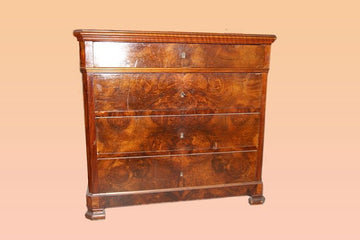 Small antique French chest of drawers from the 1800s in Louis Philippe walnut and briarwood