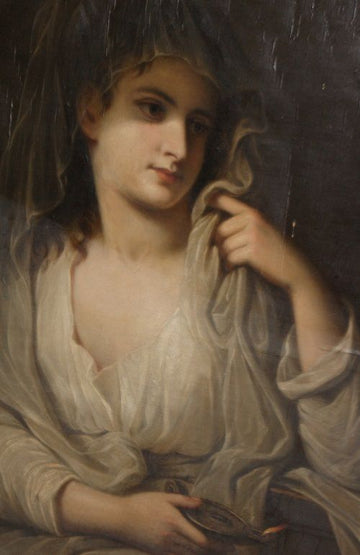 Splendide portrait antique d'une noble fille française des années 1800 à l'huile