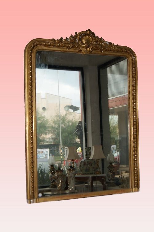 Antica grande specchiera antica del 1800 dorata foglia oro francese 