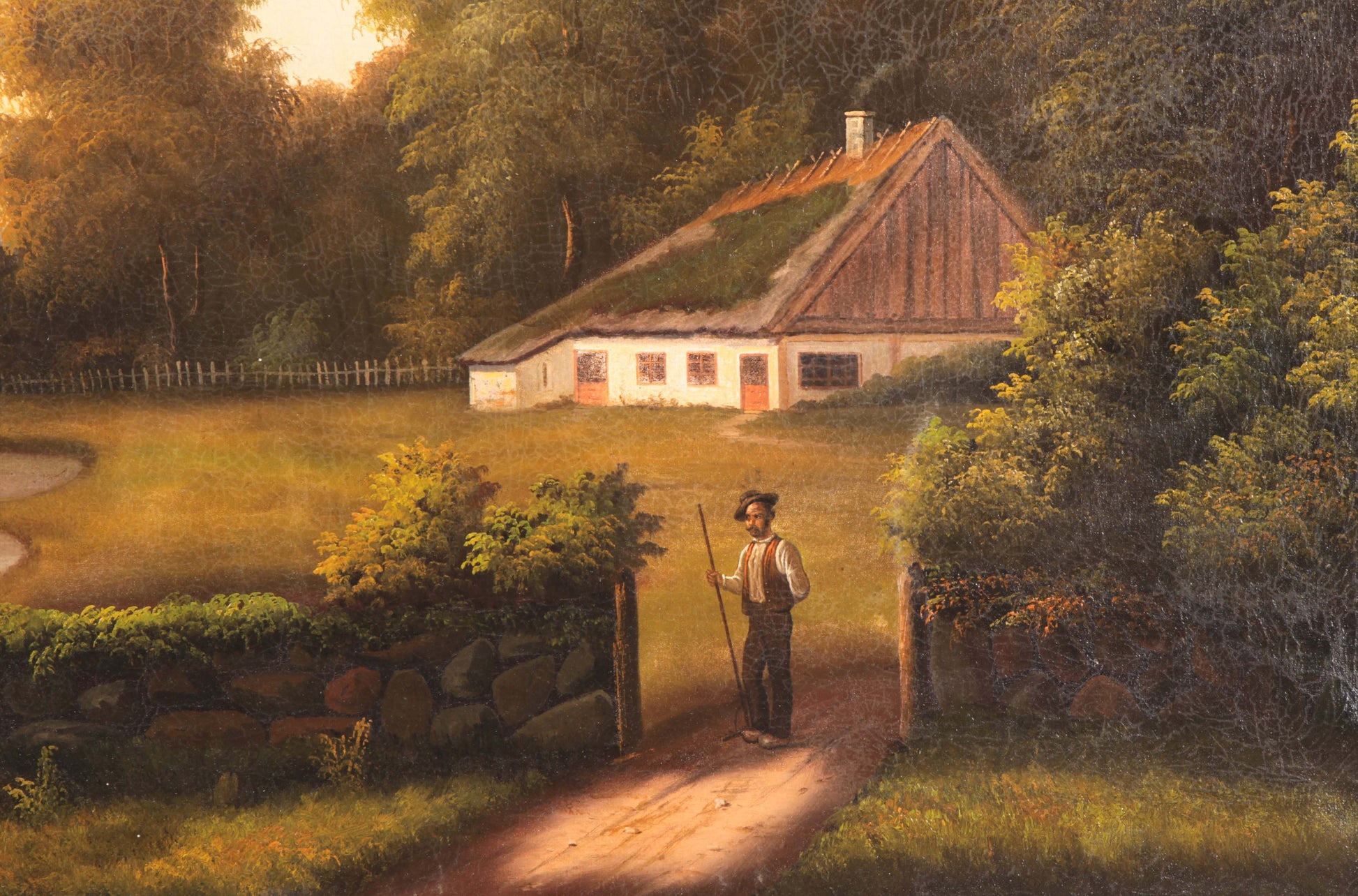 Antico olio su tela inglese 1800 1900 raffigurante paesaggio campestre