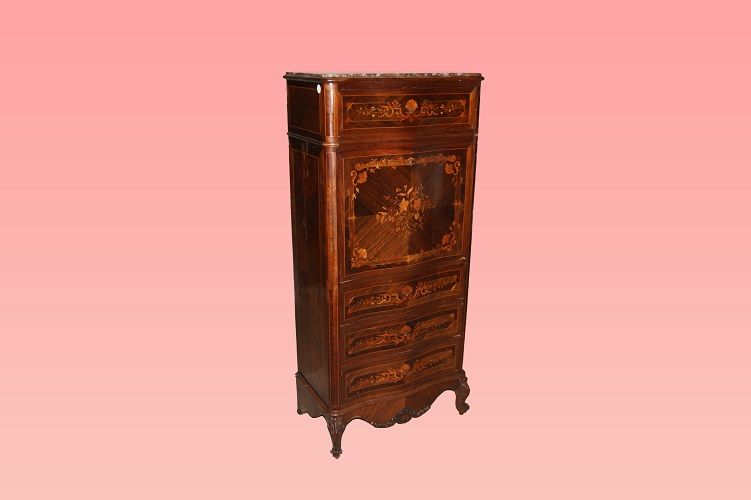 Antico secretaire del 1800 stile Transizione francese molto intarsiato