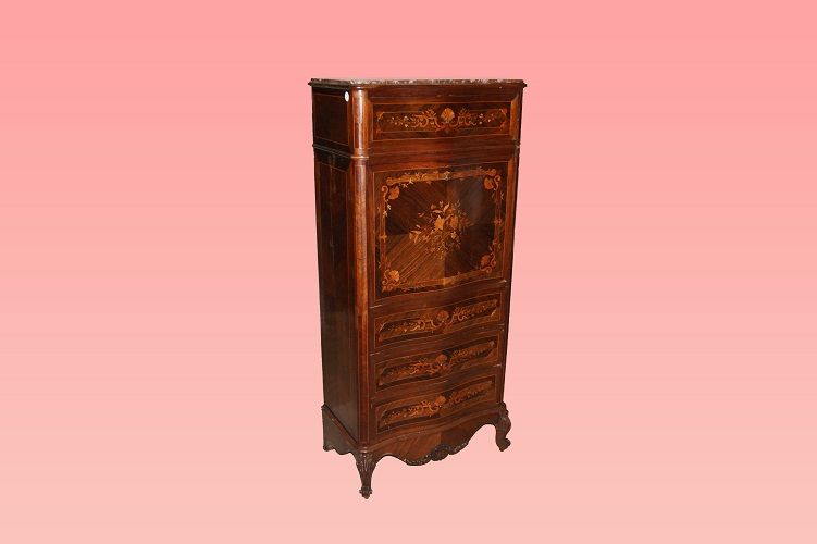 Antico secretaire del 1800 stile Transizione francese molto intarsiato