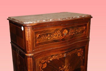 Antique secretaire desk chest from 1800 French Transition style heavily inlaid