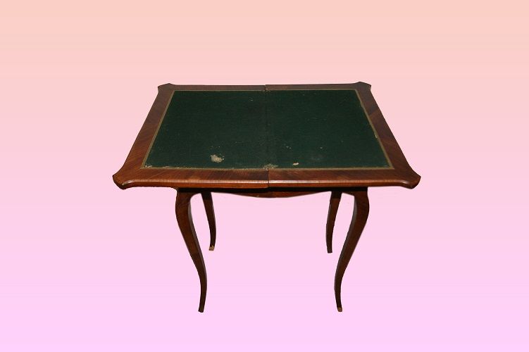 Antico tavolino da gioco francese stile Luigi XV del 1800 intarsiato