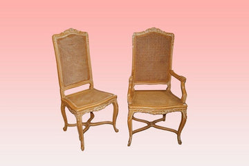 6 chaises anciennes 2 tables d'appoint en osier de style provençal en merisier