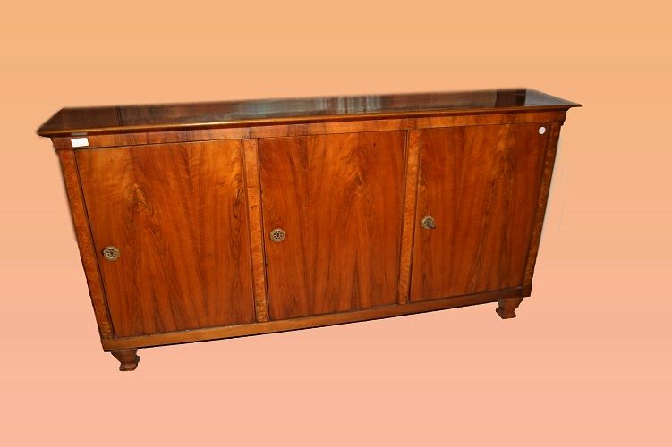 Credenza 3 porte Biedermeier del 1800 in legno di noce e olmo austria