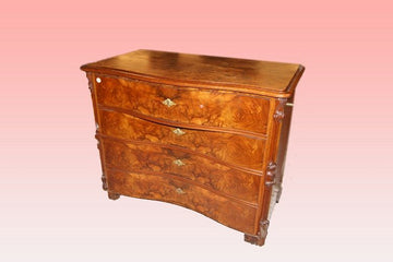 Antique small Biedermeier chest of drawers from the 1800s in walnut and briar