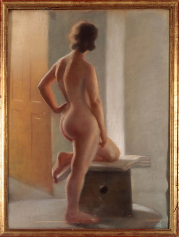 Peinture au pastel antique du 1900 représentant un nu féminin