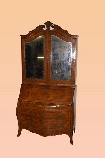 18th century Italian antique Bureau Bookcase veneered in walnut