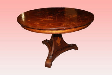 Table basse ancienne en acajou richement marqueté du 19ème siècle