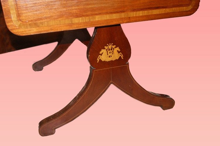 Antico tavolino regency del 1800 con alette intarsiato in mogano 