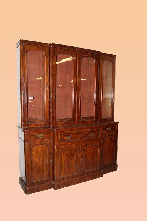 Grande libreria Bookcase inglese in mogano 4 ante del 1800