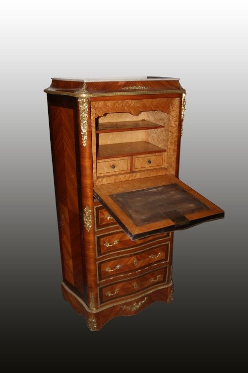 Secretaire del 1800 francese con marmo e bronzi Restaurato