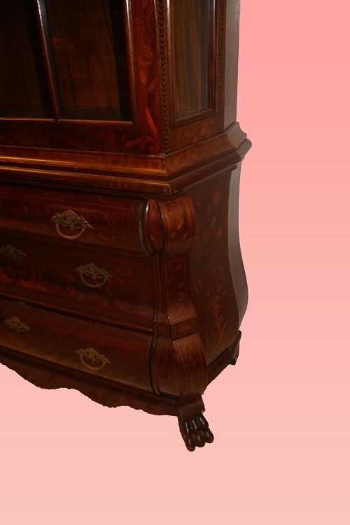 Trumeau vetrina di inizio 1900 olandese in legno mogano intarsiato 