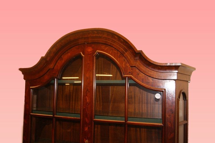 Trumeau vetrina di inizio 1900 olandese in legno mogano intarsiato 