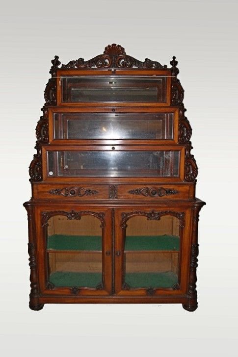 Antica credenza doppio corpo vetrina francese del 1800 in mogano
