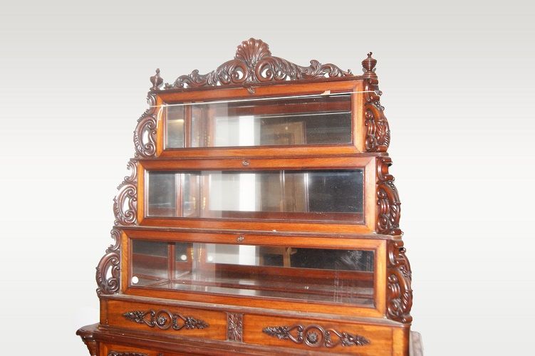 Antica credenza doppio corpo vetrina francese del 1800 in mogano