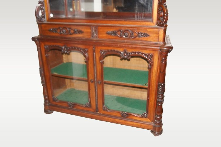 Antica credenza doppio corpo vetrina francese del 1800 in mogano