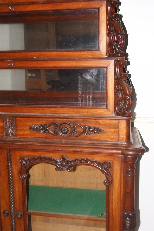 Antica credenza doppio corpo vetrina francese del 1800 in mogano