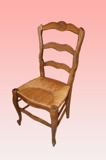 Group of 8 antique Provençal chairs Shabby base from the 19th century in cherry wood