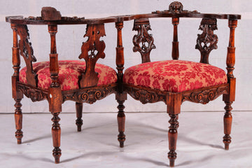 Antico divano confident francese del 1800 in rovere intagliato restaurato
