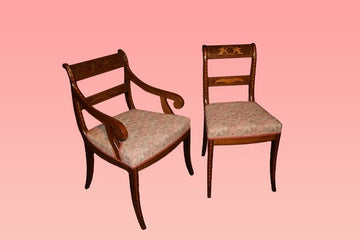 Gruppo di 4 sedie e 2 capotavola del 1800 in mogano stile Regency