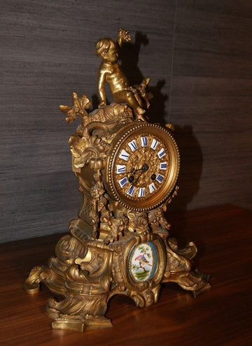 Pendule de table française ancienne des années 1800 en bronze, allégorie de Bacchus