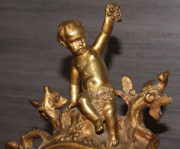 Antico orologio da tavolo francese del 1800 in bronzo allegoria Bacco