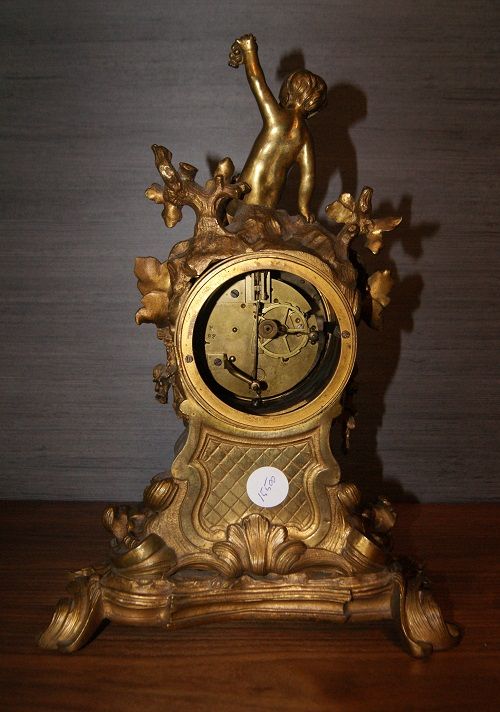Antico orologio da tavolo francese del 1800 in bronzo allegoria Bacco