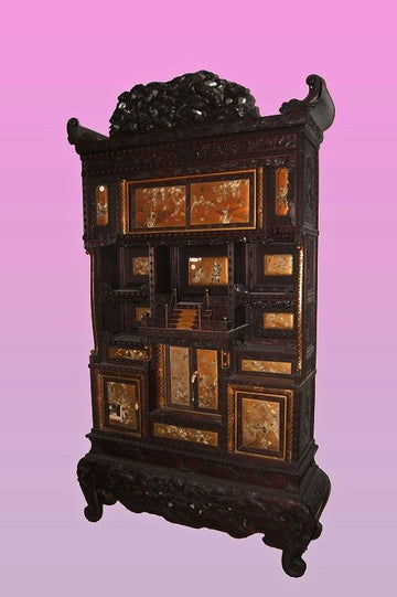Antique large Chinese Cupboards from the 1800s with characters and animals
