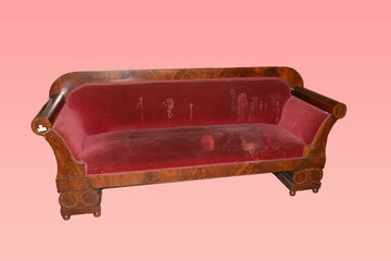 Grand canapé russe ancien de 1800 Biedermeier en bois d'acajou