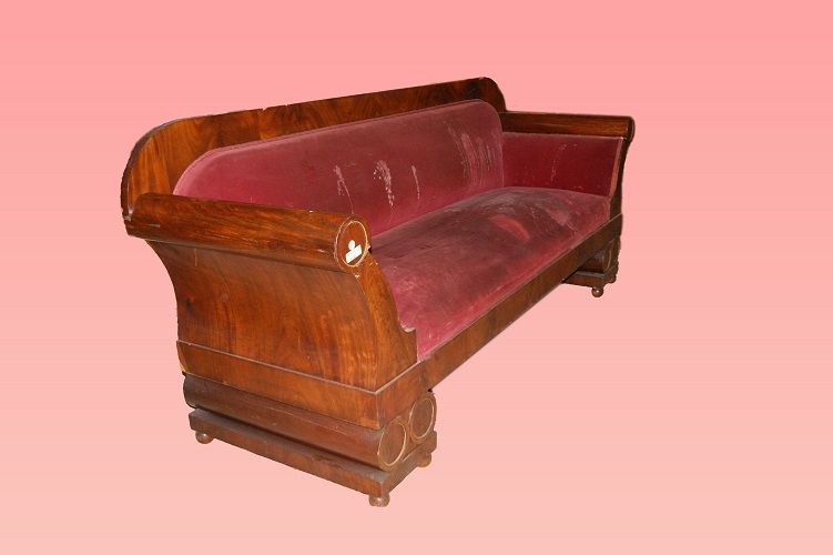 Antico grande divano russo del 1800 Biedermeier in mogano legno