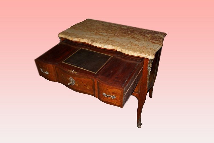 Antico comoncino francese del 1800 con scrittoio intarsiato