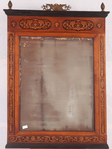 Miroir rectangulaire italien antique des années 1800 en bois de cerisier et incrustations