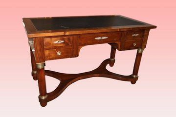 Antique 19th century French Empire style writing desk in mahogany leather