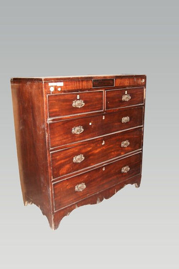 19th century English Regency style chest of drawers in mahogany with 5 drawers