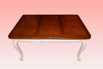 Antique Provençal table from the 1800s, white pickled in elm and briar