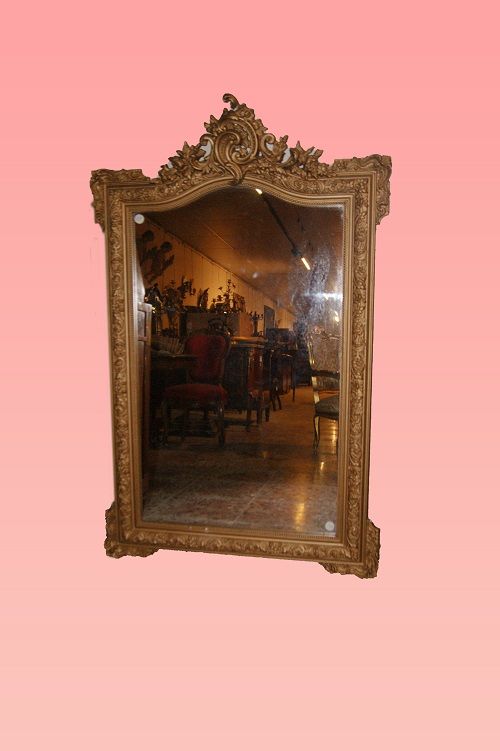 Louis XVI style mirror with gold leaf gilded wooden frame