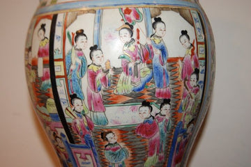 19th century Chinese porcelain vase richly decorated with characters and interior scenes