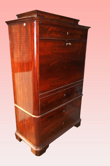 Secretaire Biedermeier in mogano e piuma di mogano del 1800