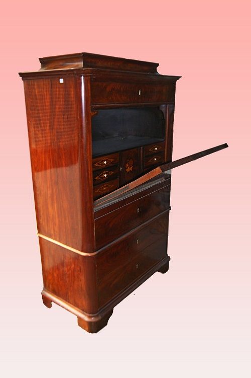 Antico grande secretaire Nord Europa Biedermeier del 1800 in mogano