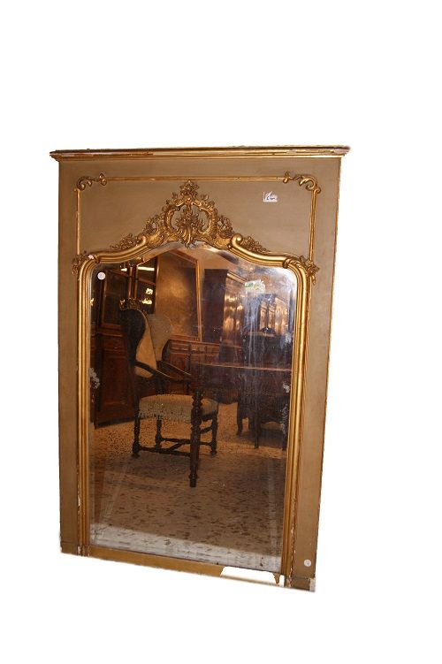 Antica specchiera caminiera francese del 1800 dorata e laccata 