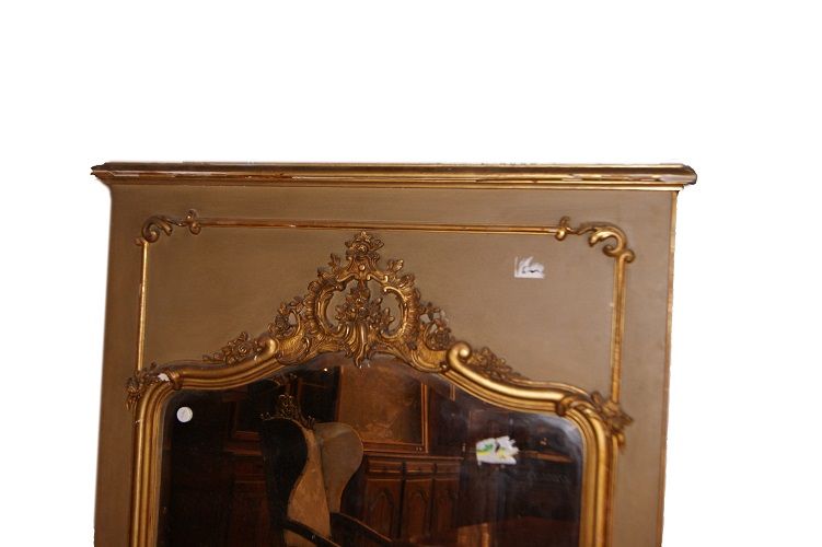 Antica specchiera caminiera francese del 1800 dorata e laccata 