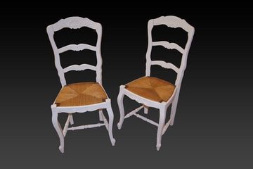 Group of 6 shabby chic white pickled lacquered Provençal chairs