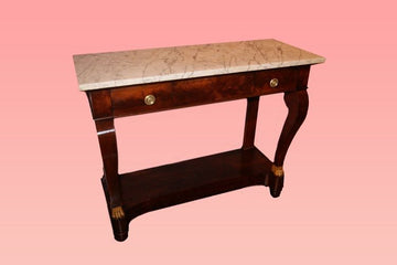 Antique Italian Empire console table in mahogany, with marble 1800s