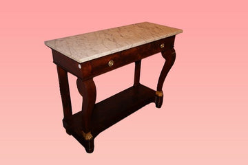 Antique Italian Empire console table in mahogany, with marble 1800s
