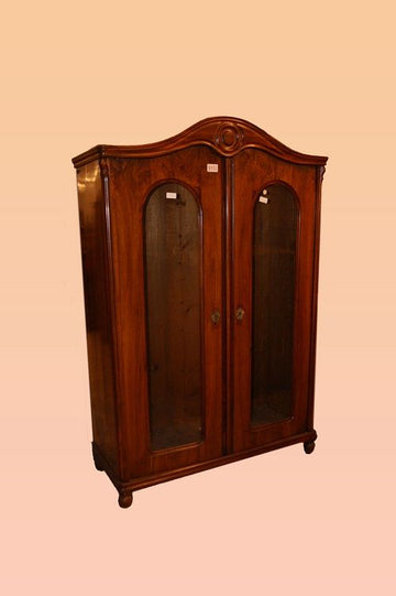 Antique Biedermeier style 2-door display cabinet in walnut wood