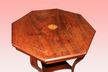 Table basse octogonale victorienne antique des années 1800 avec incrustation