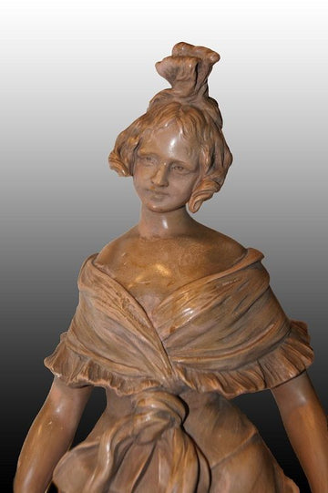 Beautiful terracotta sculpture depicting a Lady, Signed