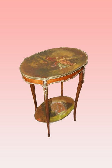 Bellissimo tavolino Vernis Martin del 1800 Con scena galante